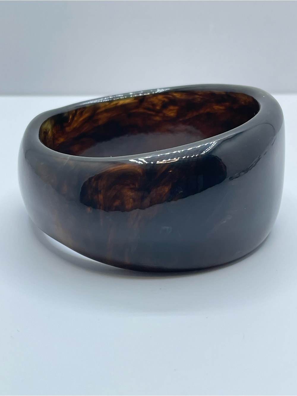 Dark Faux Tortoise Shell Lucite Chunky Bangle Bracelet Retro Statement Bold